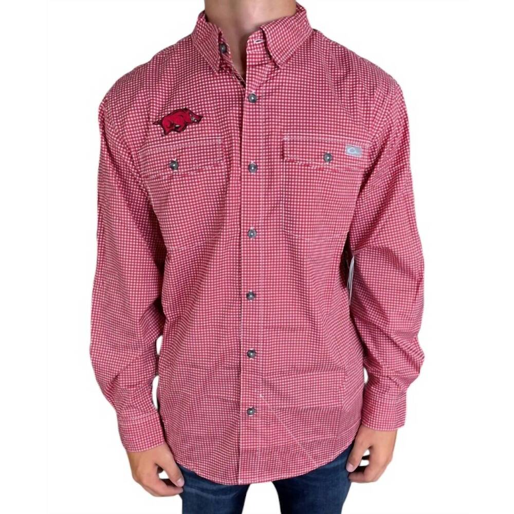NEW DRAKE'S arkansas frat gingham shirt in cardinal